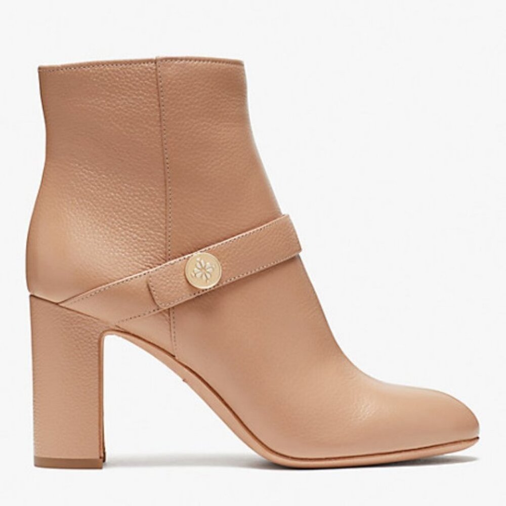 Tan Kate Spade Light Fawn Tilda Mini Pebbled Leather Boots Booties sz 7